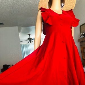Pretty red button ruffles dress